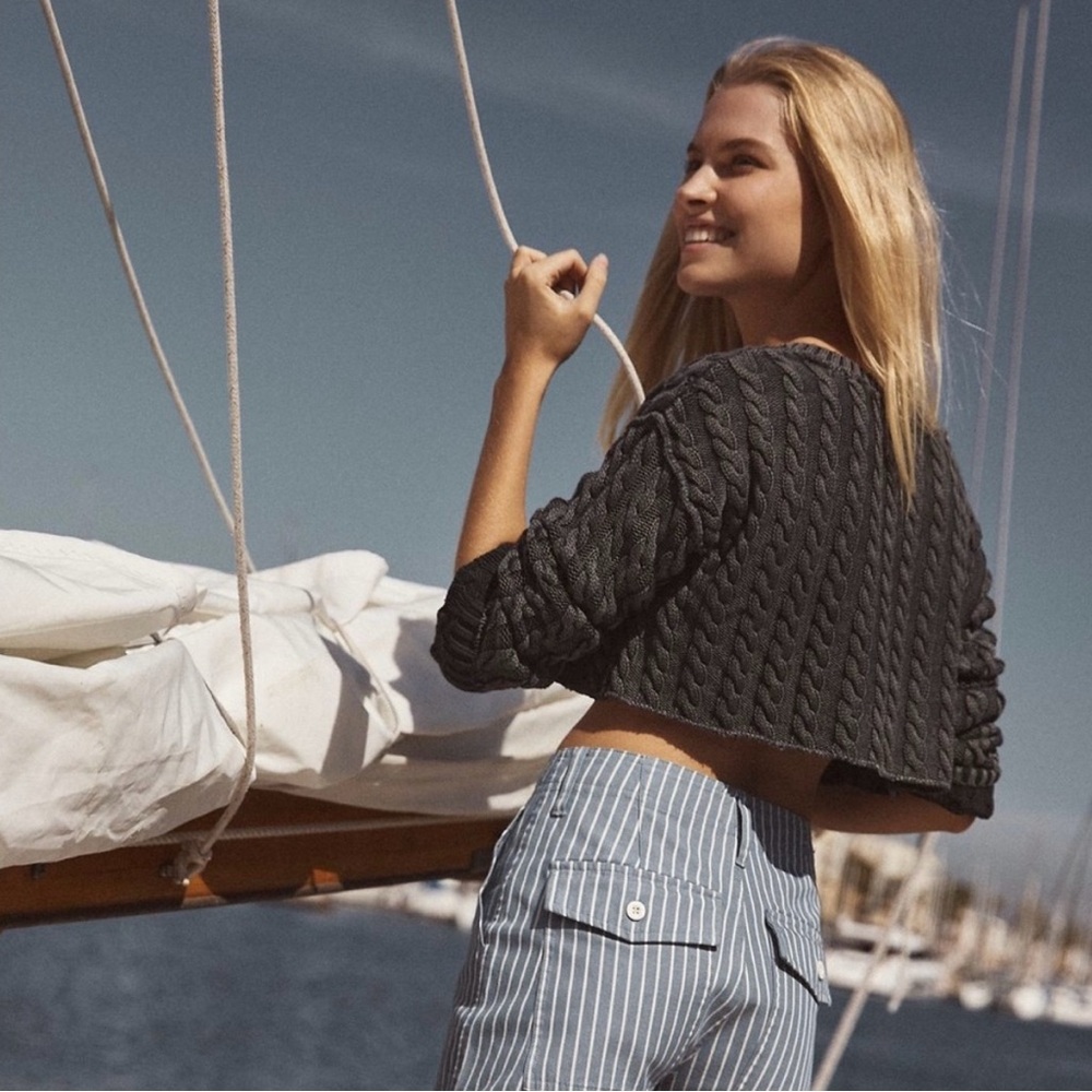 Free People Cropped Cable Knit Sweater